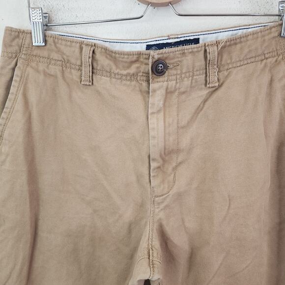 American Eagle Outfitters Mens Tan Chino Pants 33x34 Relaxed Straight Distressed - Picture 2 of 8